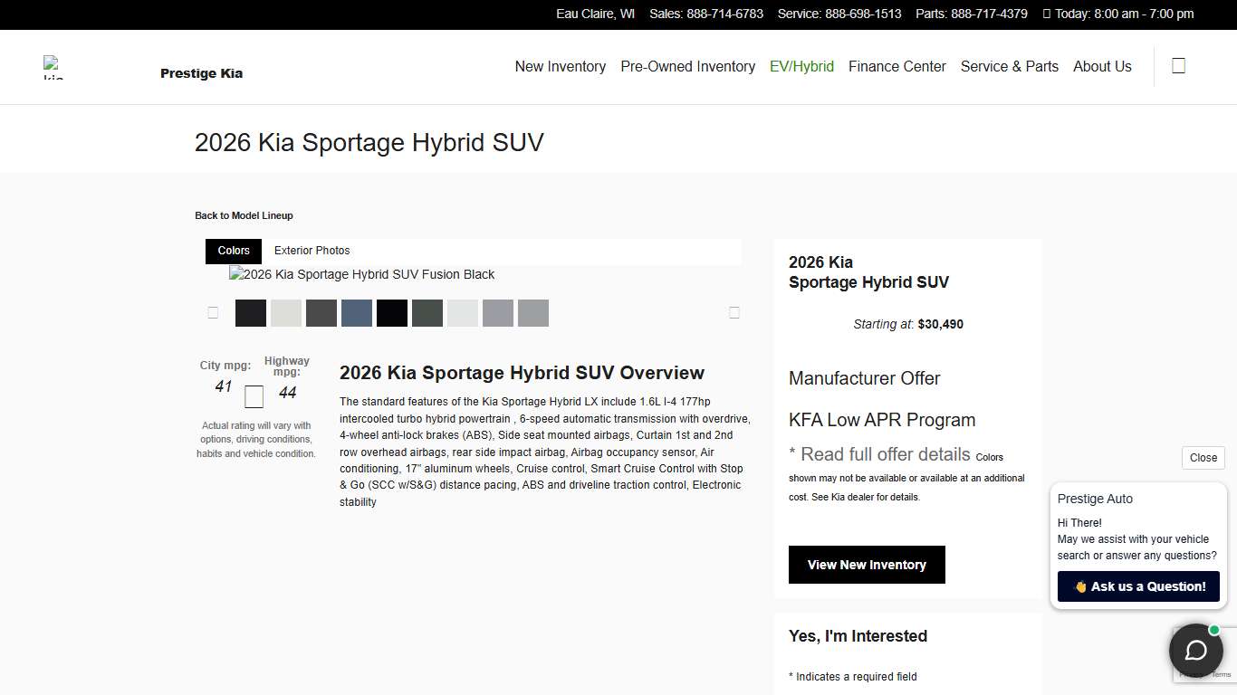 2026 Kia Sportage Hybrid SUV Digital Showroom Prestige Kia